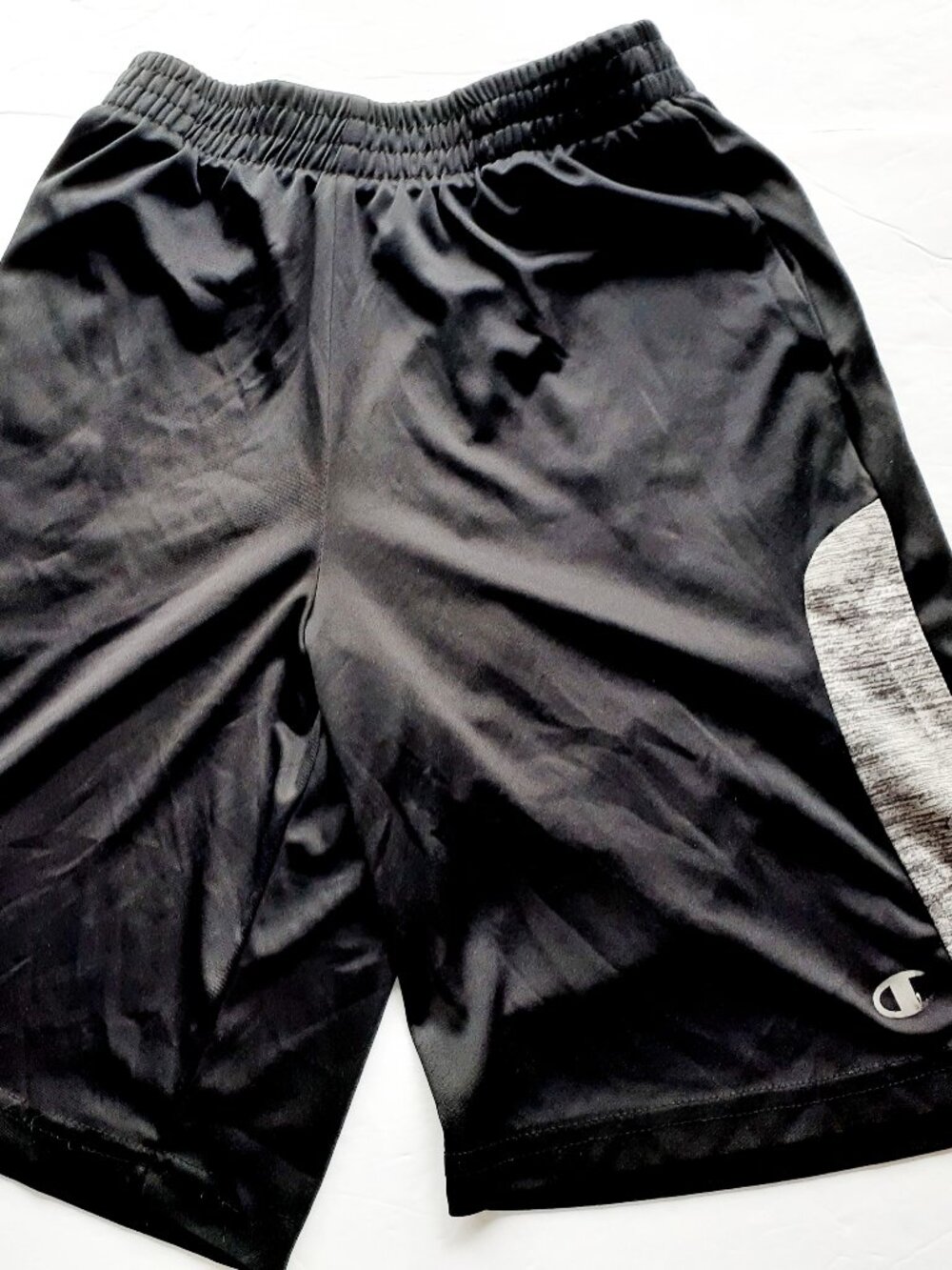 Champion Boys Shorts Black Gray Athletic Gym Pull On Elastic Waist 10-12